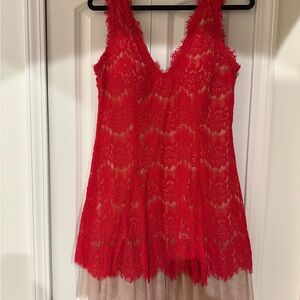 Elegant Red Lace Women's Dress